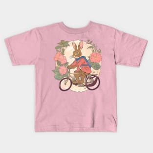 Cycling Friend Loves to Cycle in the Flower Field Rabbit Love Kids T-Shirt